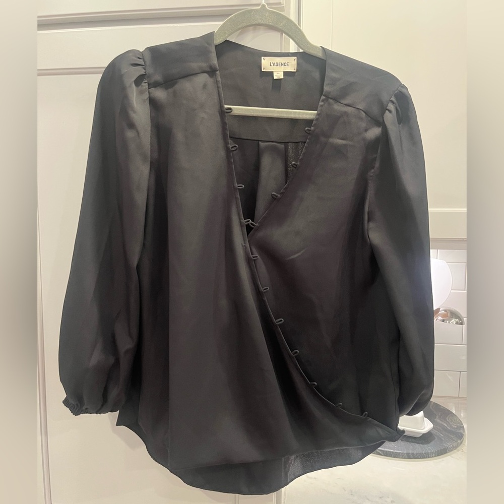 L'AGENCE Black Wrap Blouse
